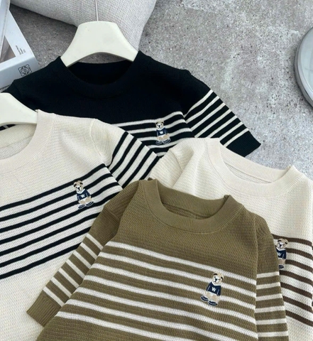 A117-Áo len montoghi nữ cộc tay Quảng Châu kẻ ngang 4 màu