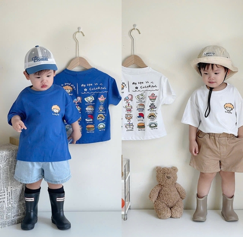 CB345- Combo 2 áo cotton LUCKY BOY xanh trắng cộc tay