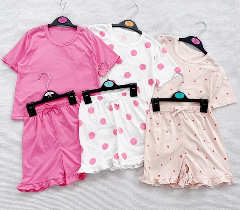 CB119-Combo 4 bộ full cotto TIM TRẮNG HỒNG bé gái VNXK