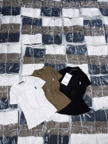 A265- Set 3 áo cộc tay cúc trước thêu ngựa trắng-nâu-đen