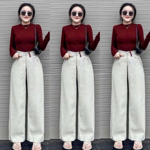 QUAN010-Quần JEANS SUÔNG màu be tag đỏ