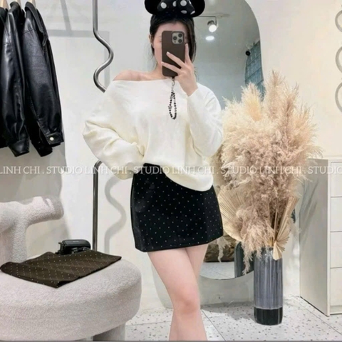 QUAN129- Chân váy dạ chấm bi chữ A có lót quần
