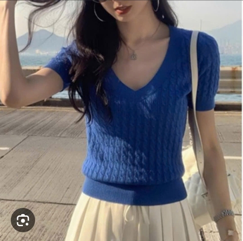 A645- Áo len thừng xanh dương cộc tay màu hot 2026