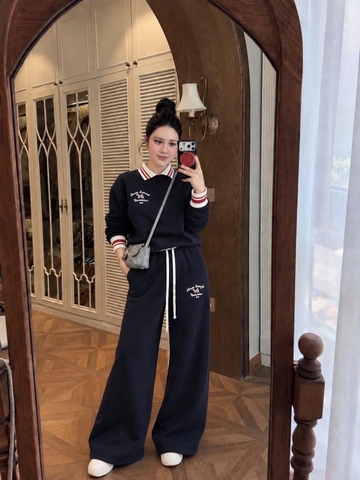 SET814- Bộ nỉ haida xanh than phối viền tay thêu