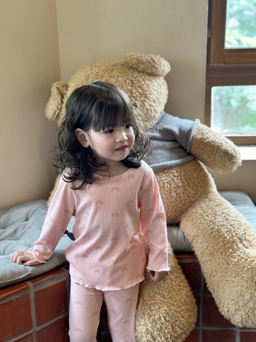 Cb163-Combo 3 bộ nỉ dài tay bé gái thu đông hoạ tiết xanh cam