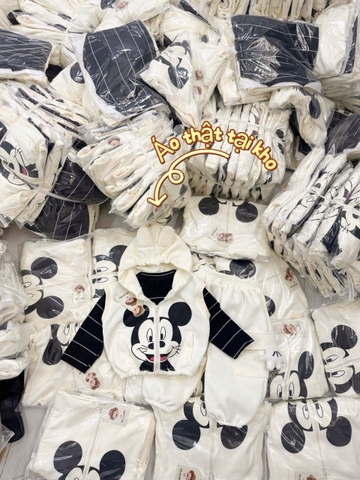 BT1048-Set 3 chi tiết áo gile trắng MICKEY đen trắng dài