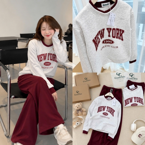 Set1060- Set nỉ haida Ny xám phối quần đỏ suông