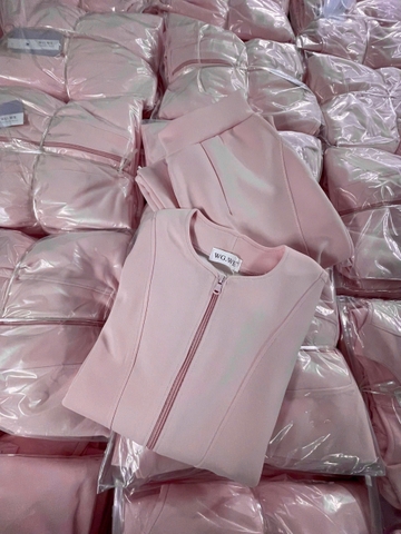 set858- Set nỉ haida có khoá phối quần suông hồng