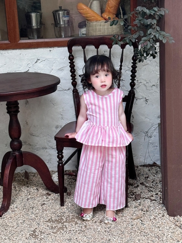 SETKID033-JUM nơ lưng bé gái 3 màu kẻ chất đũi lien loại đẹp