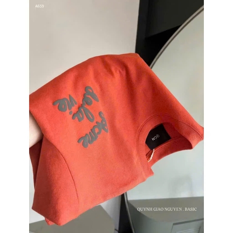 A211-Áo thun suông màu cam in chữ