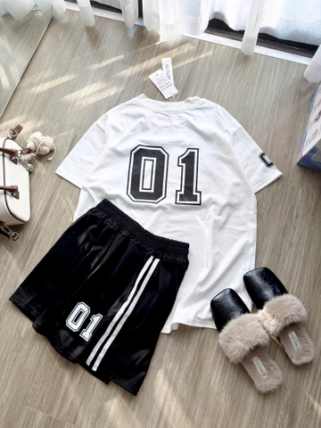 Set872-Set áo thun trắng 01 phối quần short đen