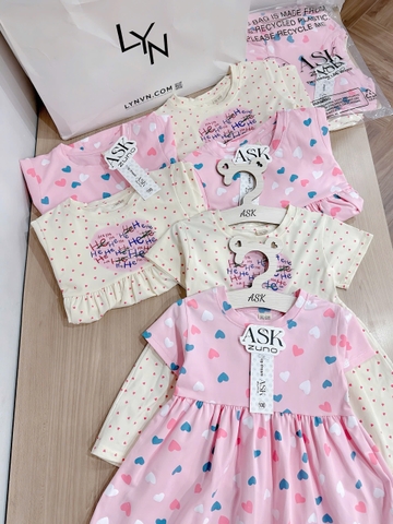 CB305- Combo 2 đầm tim xoè màu hồng bé gái