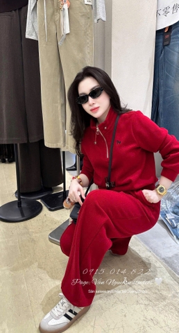 Set859- Set nỉ đỏ thêu ngựa dài tay chất nỉ hai da