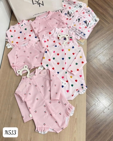 BT281- Bộ bơi liền mảnh dài tay bé gái màu hồng( lẻ bộ)