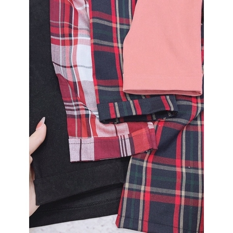 Bộ pijama kẻ túi ngực