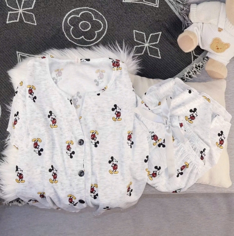 set843- Set tăm dài tay trắng hoạ tiết mickey