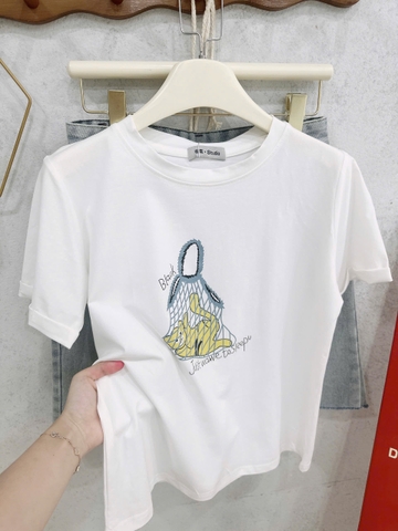 SET732- Set áo thun trắng in mèo phối quần jean lửng