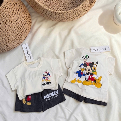 BT949- Bộ cotton màu Vàng-Chì Chuột in trước sau