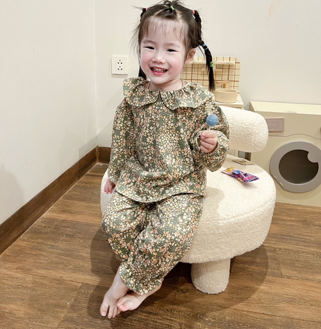 CB034 -Combo 3 bộ hoa dài viền bèo trẻ em VNXK ( Kh lưu ý chọn màu)