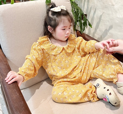 CB034 -Combo 3 bộ hoa dài viền bèo trẻ em VNXK ( Kh lưu ý chọn màu)