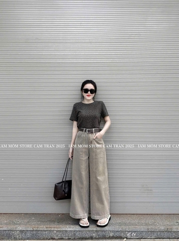 Quan086-Quần jean suông nâu tặng kèm đai