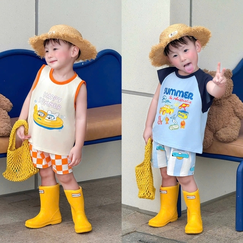 BT973-Bộ áo polo đỏ phối quần short cho bé