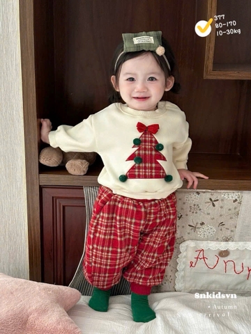 Bt753- Bộ nỉ hai da Noel 2 màu đính nổi đỏ- trắng