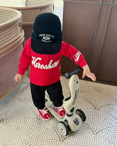 bt759-Bộ thun thu đông dài tay Hero đỏ đen bé trai  size 9-26kg