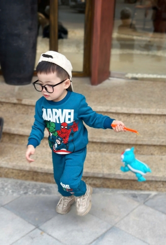 Bn171- (10-26kg)  Bộ nỉ dài tay thu đông bé trai Marvel xanh VNXK