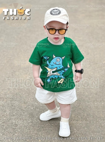 BT044- Bộ thun xanh lá mix quần trắng trẻ em VNXK