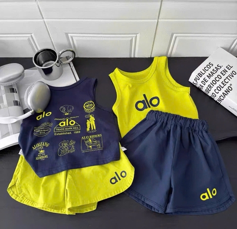 BT921-combo 2 bộ gái cotton dáng cộc in HI BEST vàng-trắng