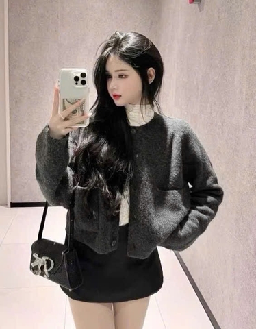 A337-Áo cadigan len màu xám hàng nhà máy