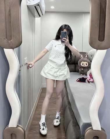 A376-Áo len cộc tay Quảng Châu cổ kẻ thêu gấu 5 màu