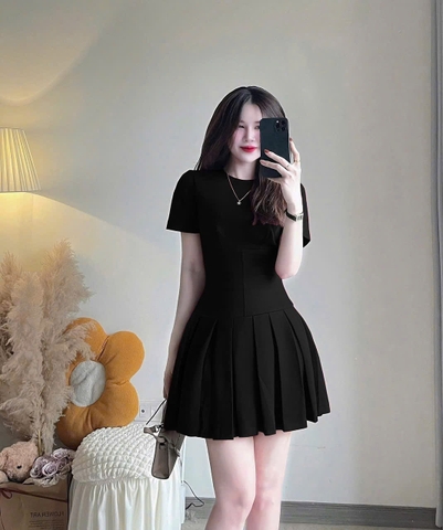 ☘️ dam160- VÁY ĐEN XẾP LI PHỐI LI dáng ôm🌷