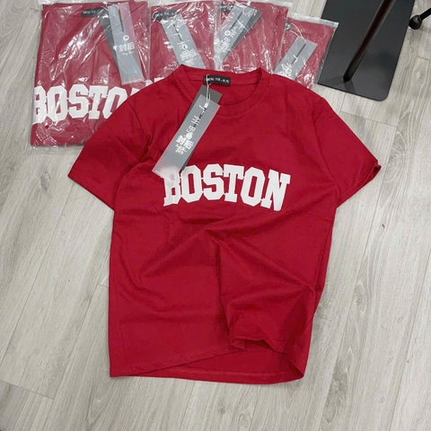 A177-Áo thun QUẢNG CHÂU màu đỏ BOSTON chữ thêu form suông rộng