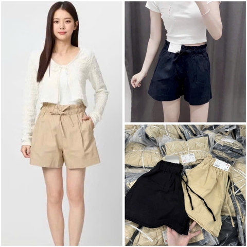 QUAN026- set 2 quần đũi cạp chun dáng xòe đen,be