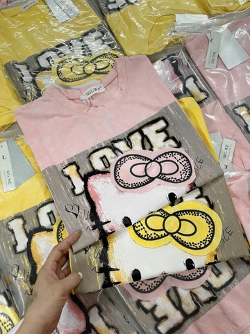 A309- Áo phong kitty loang 2 màu hồng-vàng dáng suông