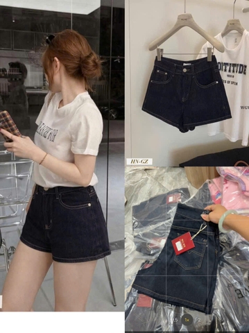 QUAN107-QUẦN SHORT jeans màu đậm chạy chỉ WE tem đỏ