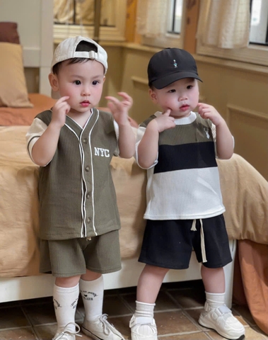 CB255-Combo 2 bộ viền tắng rêu be trai chất tổ ong loại đẹp