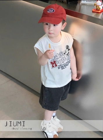 BT816- Bộ áo thun sát nách kèm quần jean xám cho bé TẶNG KÈM MŨ