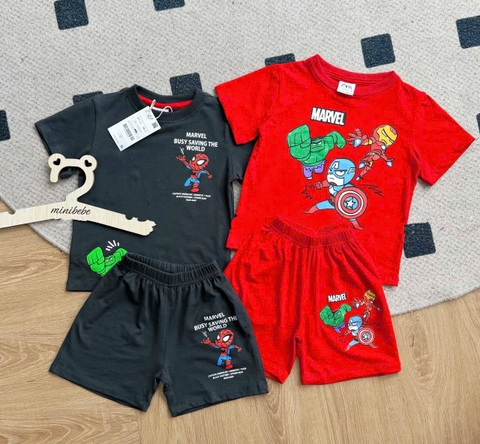 ✌🏻CB332- Combo 2 bộ cotton đỏ xám in siêu nhân dáng cộc