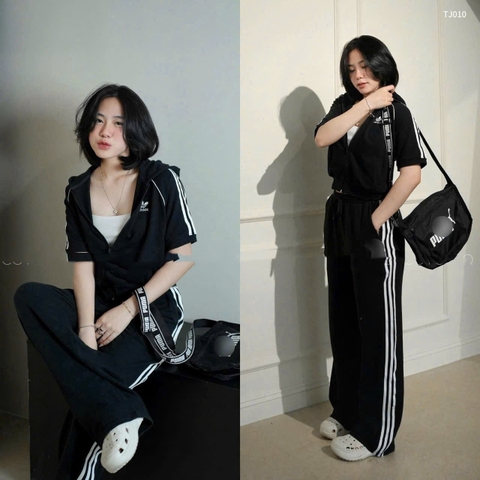 Set709- Set thể thao Đát đen áo khoá phối quần suông