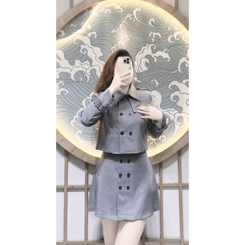 💎 SET101- SET MĂNG TÔ XANH GHI DÁNG NGẮN MIX CV  A