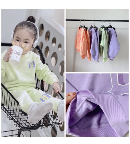 BN085- Bộ nỉ bông chữ 4 màu  trẻ em VNXK