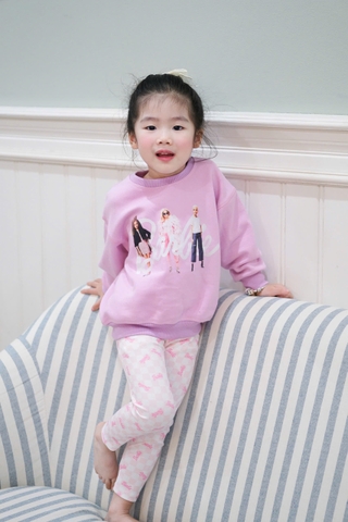 BN191- Bộ nỉ in babies tím nhạt mix legging bé gái VNXK