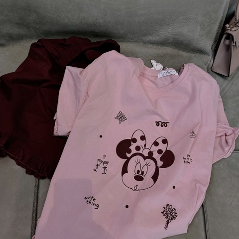 SET965-  Set mặc nhà áo mickey hồng phối quần cộc bèo