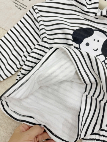 BT721- Bộ nỉ kẻ đen trắng Cún cho bé