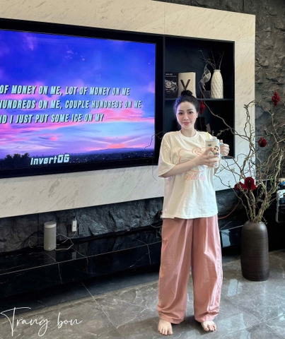 Set877-SEt kitty thêu viền mix quần hồng thô lụa