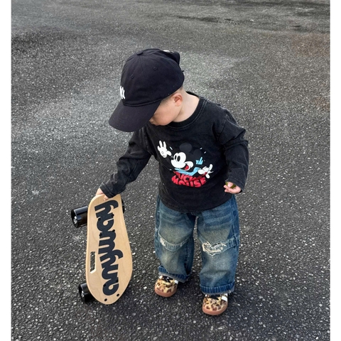 Bt622- Bộ áo thun đen mix quần jeans mài trẻ em