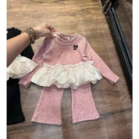 BN078- Bộ len đũi bèo loe kèm tag gấu 3 màu trẻ em VNXK